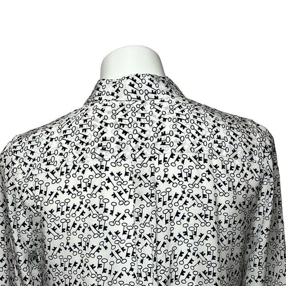 J. Crew classic silk button up blouse with Skelton key print black/white size 6 - Picture 10 of 15